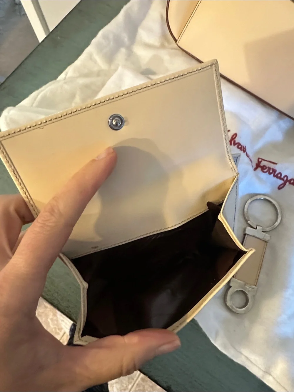 Vintage Salvatore Ferragamo Beige Leather Bag with wallet and keychain holder
